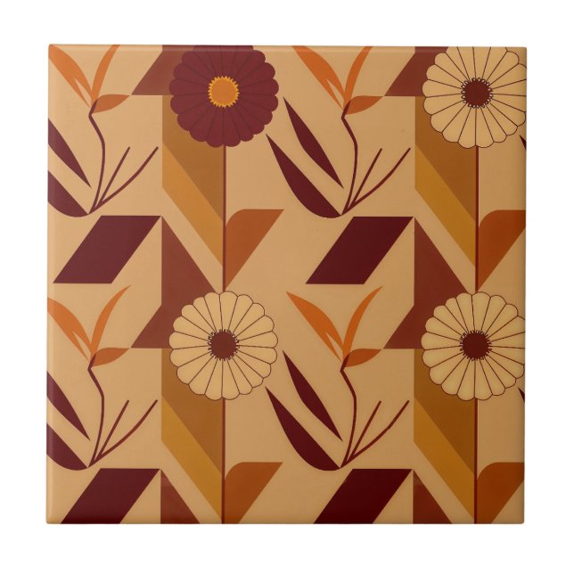 Rustic Autumn Floral Geometric Pattern (4) Ceramic Tile (Front)