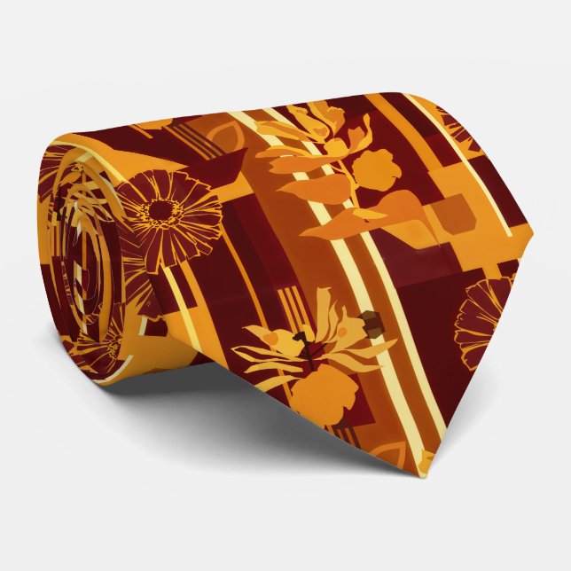 Rustic Autumn Floral Geometric Pattern (5) Neck Tie (Rolled)