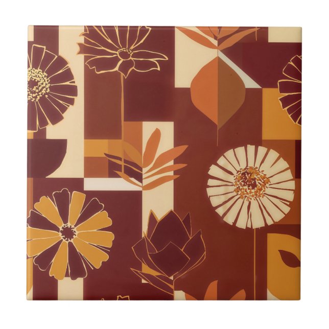 Rustic Autumn Floral Geometric Pattern (6) Ceramic Tile (Front)