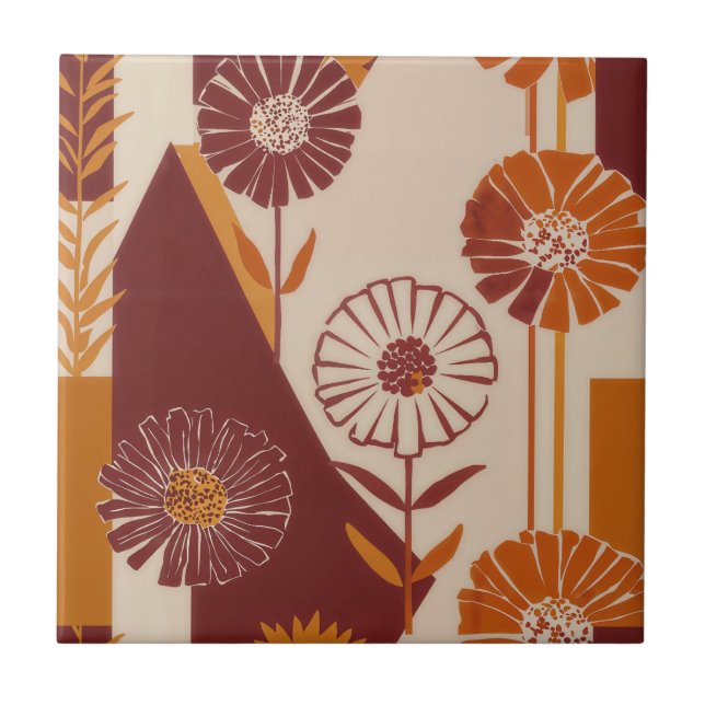 Rustic Autumn Floral Geometric Pattern (8) Ceramic Tile (Front)