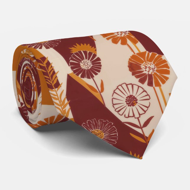 Rustic Autumn Floral Geometric Pattern (8) Neck Tie (Rolled)