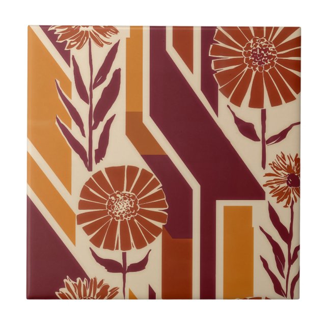 Rustic Autumn Floral Geometric Pattern (9) Ceramic Tile (Front)