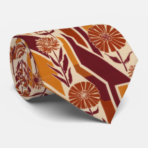 Rustic Autumn Floral Geometric Pattern (9) Neck Tie