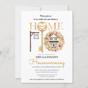 Rustic Autumn Floral Housewarming Invitation