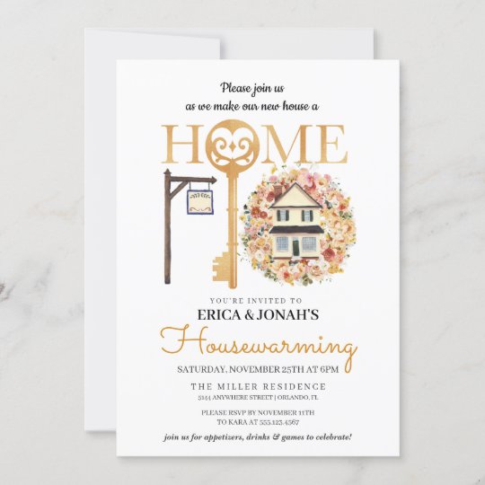 Rustic Autumn Floral Housewarming Invitation