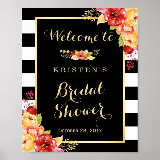 Rustic Autumn Floral Leaves Bridal Shower Sign