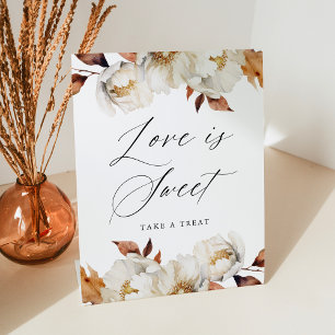 Rustic Autumn Floral Love is Sweet Wedding Favor Pedestal Sign