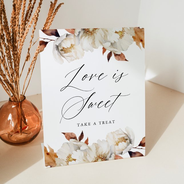 Rustic Autumn Floral Love is Sweet Wedding Favor Pedestal Sign (Creator Uploaded)