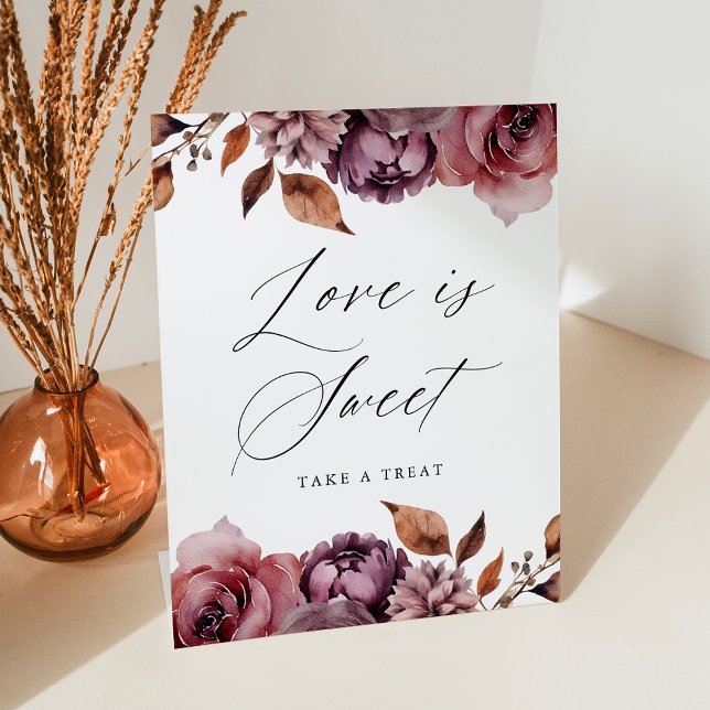 Rustic Autumn Floral Love is Sweet Wedding Favor Pedestal Sign (Creator Uploaded)