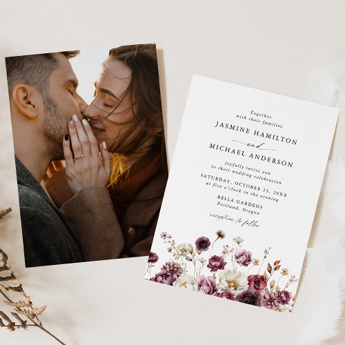 Rustic Autumn Floral Meadow Photo Wedding Invitation