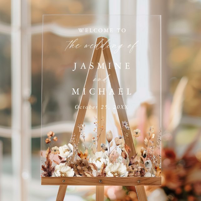 Rustic Autumn Floral Meadow Wedding Welcome Acrylic Sign (Creator Uploaded)