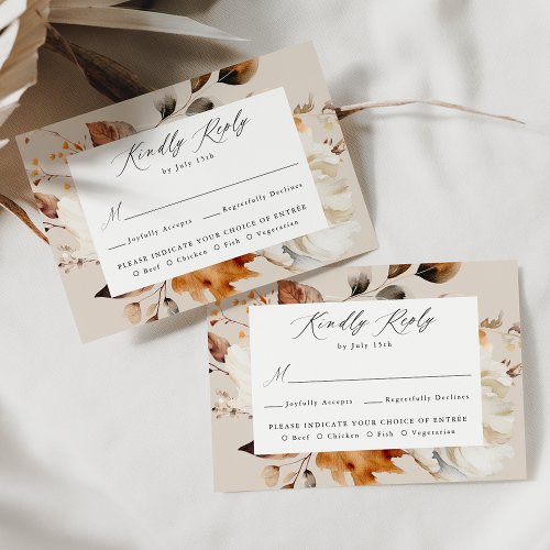 Rustic Autumn Floral Meal Choice Wedding RSVP Card