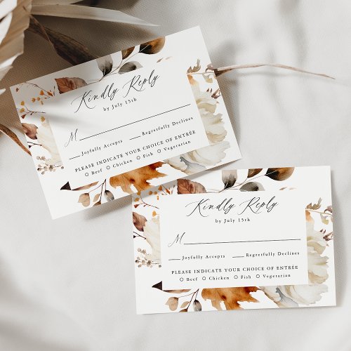 Rustic Autumn Floral Meal Choice Wedding RSVP Card