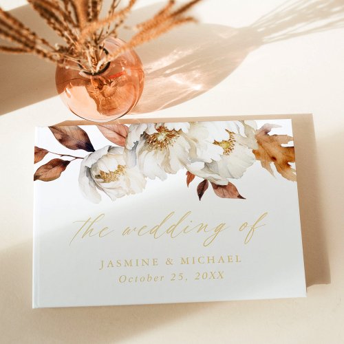 Rustic Autumn Floral Photo Wedding Foil Guest Book