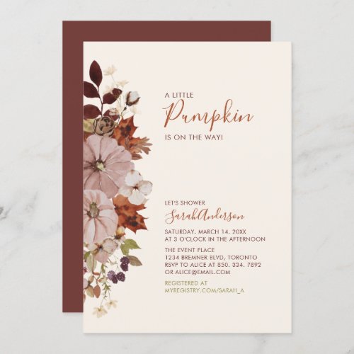 Rustic Autumn Floral Pumpkin Baby Shower Invitatio Invitation