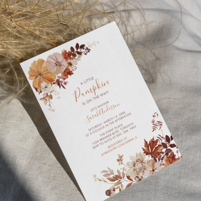 Rustic Autumn Floral Pumpkin Baby Shower Invitatio Invitation (Creator Uploaded)