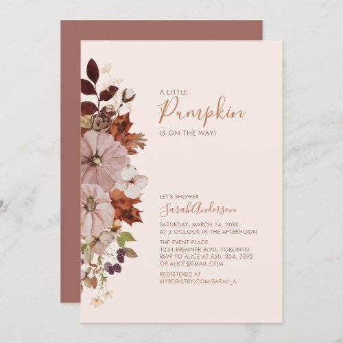 Rustic Autumn Floral Pumpkin Baby Shower Invitation