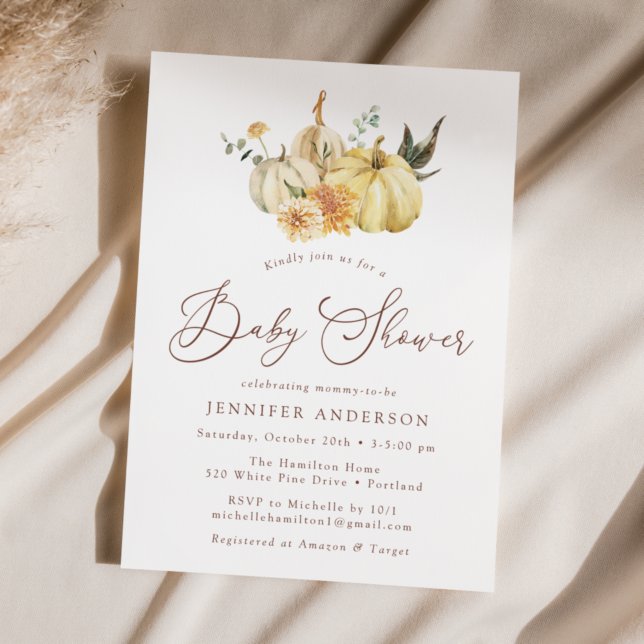 Rustic Autumn Floral Pumpkin Baby Shower Invitation (Creator Uploaded)