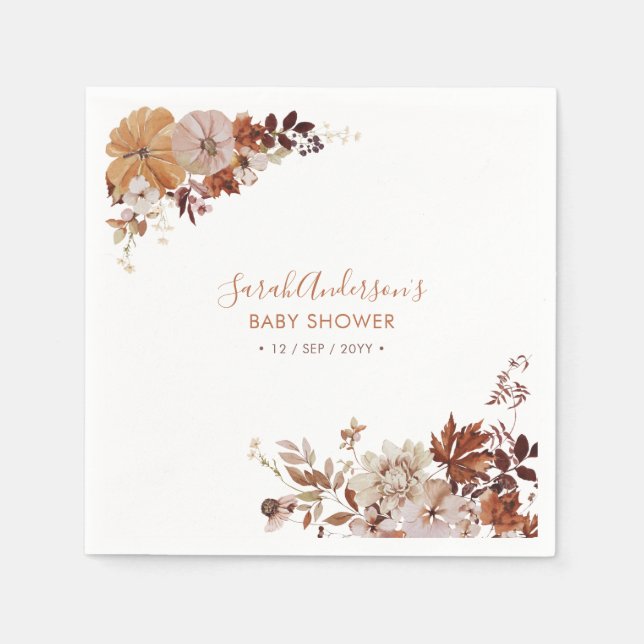 Rustic Autumn Floral Pumpkin Baby Shower Napkins (Front)