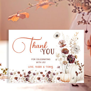 Rustic Autumn Floral Pumpkin Baby Shower Thank You Card