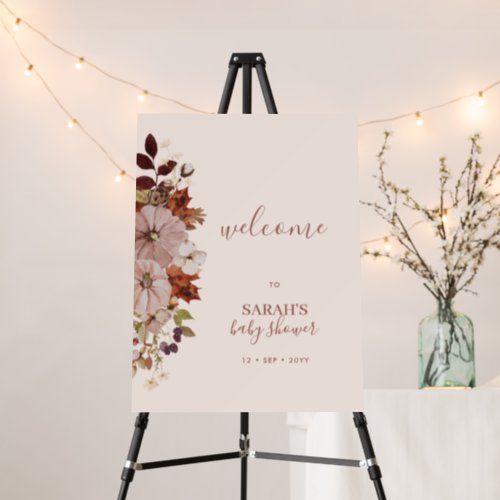 Rustic Autumn Floral Pumpkin Baby Shower Welcome F Foam Board