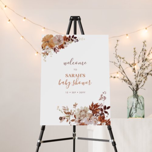 Rustic Autumn Floral Pumpkin Baby Shower Welcome Foam Board