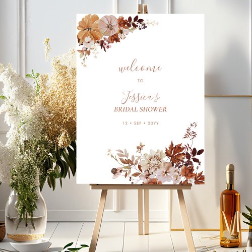 Rustic Autumn Floral Pumpkin Bridal Shower Welcome Foam Board