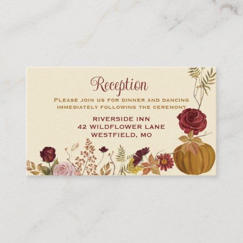 Rustic Autumn Floral Pumpkin  Enclosure Card