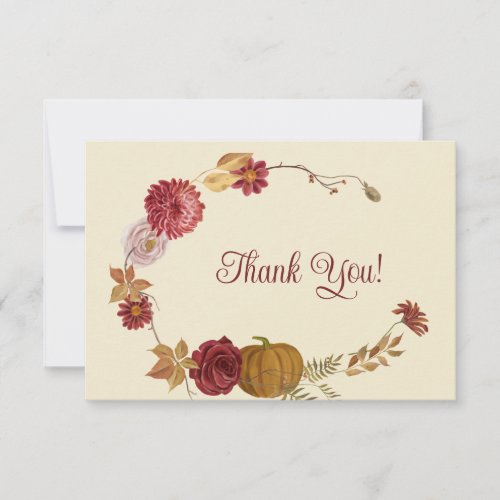 Rustic Autumn Floral Pumpkin Folded Thank You Card