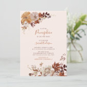 Rustic Autumn Floral Pumpkin Pink Baby Shower Invitation (Standing Front)