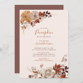 Rustic Autumn Floral Pumpkin Pink Baby Shower Invitation (Front/Back)