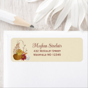Rustic Autumn Floral Pumpkin Return Address Label