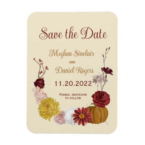 Rustic Autumn Floral Pumpkin Save the Date Magnet