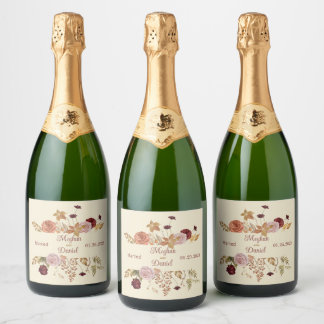 Rustic Autumn Floral Pumpkin Sparkling Wine Label