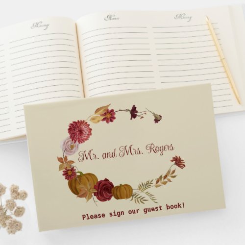Rustic Autumn Floral Pumpkin Wedding  Guest Book