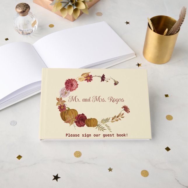 Rustic Autumn Floral Pumpkin Wedding  Guest Book (Front Open)