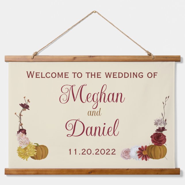 Rustic Autumn Floral Pumpkin Wedding   Hanging Tapestry (Front)