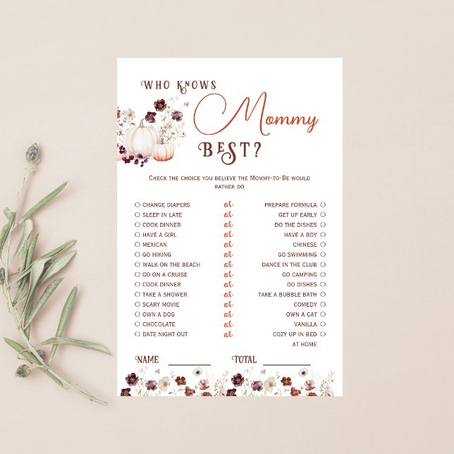 Rustic Autumn Floral Pumpkin Who Knows Mommy Best (Creator Uploaded)