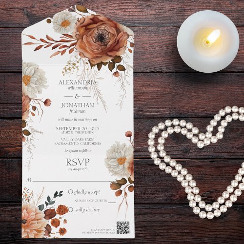 Rustic Autumn Floral QR Code  All In One Invitation