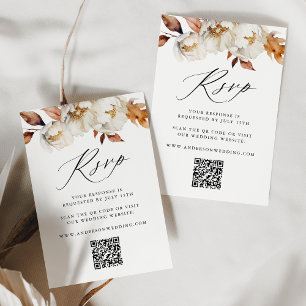 Rustic Autumn Floral QR Code Wedding RSVP Card