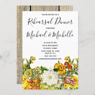 Rustic Autumn Floral Rehearsal Dinner Invitation