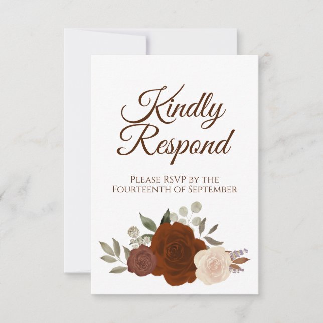 Rustic Autumn Floral Rust Orange Roses Wedding RSVP Card (Front)