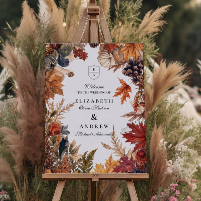 Rustic Autumn Floral Rustic Fall Leaves Wedding Foam Board (Creator Uploaded)