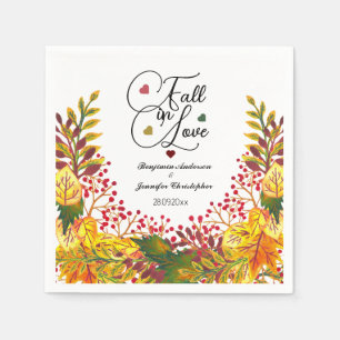 Rustic Autumn Floral Script Fall in Love Wedding Napkins