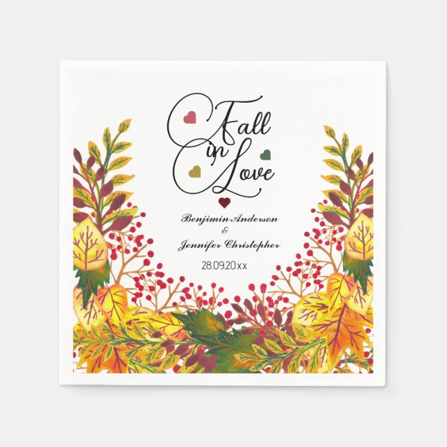 Rustic Autumn Floral  Script Fall in Love Wedding  Napkins (Front)