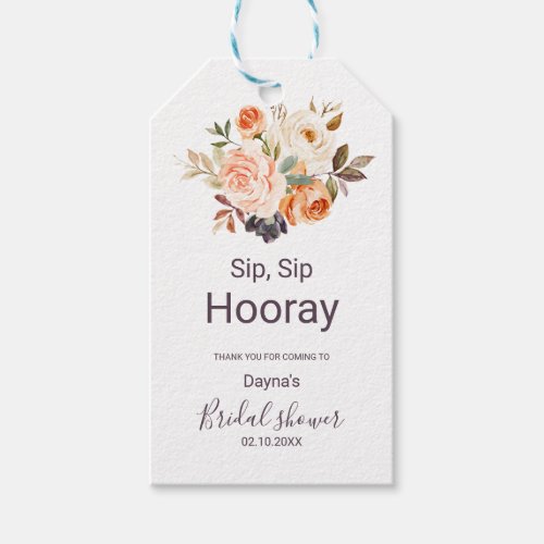 Rustic Autumn Floral Sip Sip Hooray Bridal Shower Gift Tags