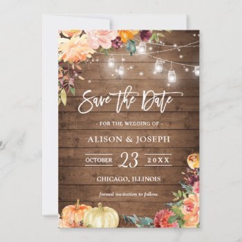 Rustic Autumn Floral String Lights Save The Date Invitation by CardHunter at Zazzle
