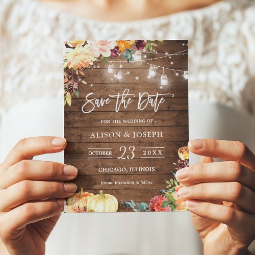 Rustic Autumn Floral String Lights Save the Date Invitation