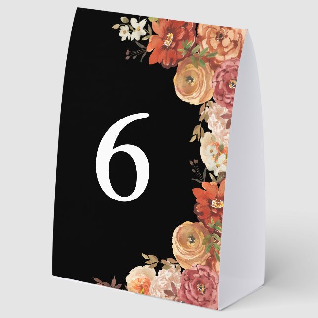 Rustic Autumn Floral Table Number Paper Table Tent (Front)