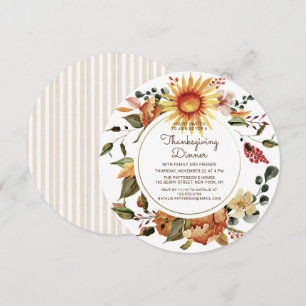 Rustic Autumn Floral Thanksgiving Dinner Invitation